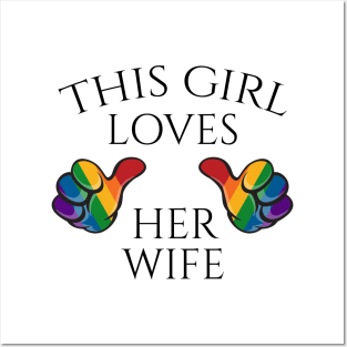 This Girl Loves Her Wife Lesbian Pride Typography with Rainbow Thumbs Posters and Art